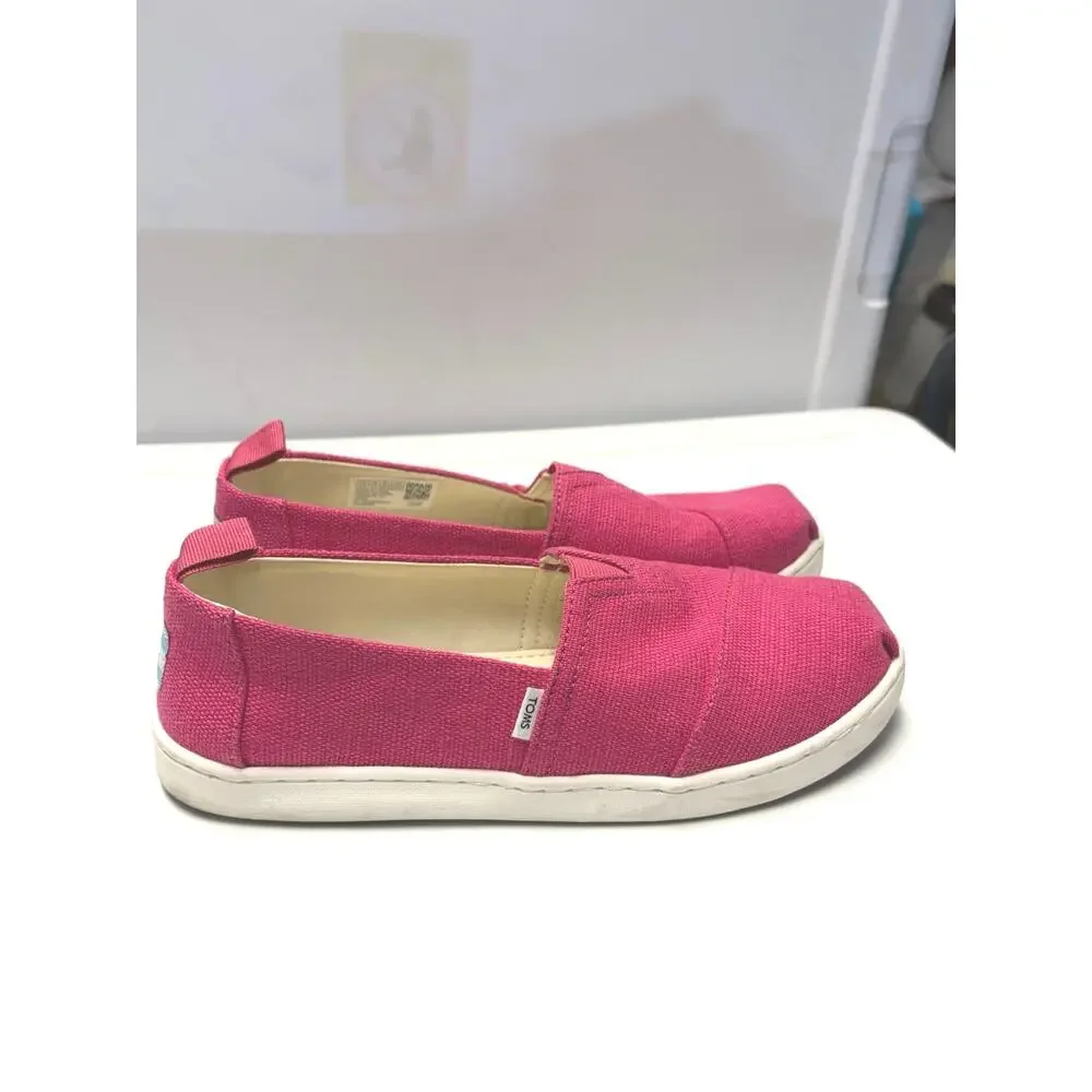 TOMS Pink Slip On Shoes Youth 3.5 Canvas Classic Flats